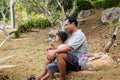 Father playing bubble soap with his son Royalty Free Stock Photo