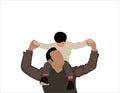 Father playing with a child vector illustration. Father giving son ride on back in park Royalty Free Stock Photo