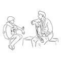 Father playing guitar with his son vector illustration sketch doodle hand drawn isolated on white background Royalty Free Stock Photo