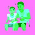 father playing video games with son. Vector illustration decorative design Royalty Free Stock Photo