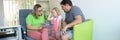 Father and preschooler daughter in therapist office during counselling assessment meeting. Social worker talking to single father. Royalty Free Stock Photo