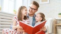 Father reading a book to his daughters Royalty Free Stock Photo