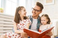 Father reading a book to his daughters Royalty Free Stock Photo