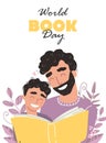 Father reading a book to his son. Happy loving family and Fathers Day. World book day Royalty Free Stock Photo