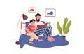 Father reading book together with his son. Dad and child in bed. Daddy and kid with storybook. Parent and boy resting at Royalty Free Stock Photo