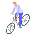 Father ride bicycle icon, isometric style