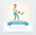 Father rotating his son, dad and son having fun together, happy family banner flat vector element for website or mobile Royalty Free Stock Photo