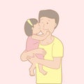 Father`s day in activity, sense of tenderness of children development, carrying of love, his child`s enjoy carrying and kiss