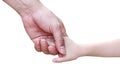 Father`s day . Asian father hand holding his little child daughter hand isolated on white background Royalty Free Stock Photo