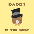 Father`s Day card. hipster bear cartoon animal, vector