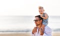 Father`s day. Dad and baby son playing together outdoors on a su Royalty Free Stock Photo