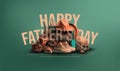 Father\'s day design, with illustrator shoes, bag, glasses on green background. Royalty Free Stock Photo