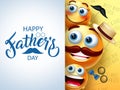 Father`s day emoji vector template design. Happy father`s day text in white empty space with 3d father, mother and children.