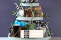 Father`s Day Farmhouse aesthetic three tiered tray decor Royalty Free Stock Photo