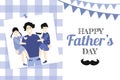 Father`s day Greeting Card, brochures, poster or banner in flat style in blue colour. Vector of love dad and Fathers day Concept