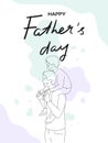 Fatherâs Day greeting card with a child sitting on his fatherâs shoulders. Dad and son together