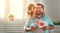 Father`s day. Happy family daughter hugging dad and laughs Royalty Free Stock Photo