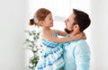 Father`s day. Happy family daughter hugging dad and laughs Royalty Free Stock Photo