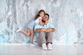 Father`s day. Happy family daughter hugging dad and laughs near Royalty Free Stock Photo
