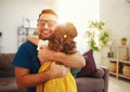 Father`s day. Happy family daughter hugs his dad Royalty Free Stock Photo