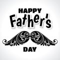 Father`s Day illustration with ornate decorative curls mustache. Stylish black and white greeting card banner design .