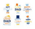 Father`s Day labels design set. Badges kit for shirt, print, seal, overlay, stamp, greeting card, invitation, sticker. Vector sig