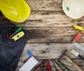 Various tools on wooden rustic background Royalty Free Stock Photo