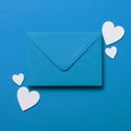 Father`s day letter. Blue envelope with white hearts