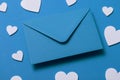 Father`s day letter. Blue envelope with white hearts