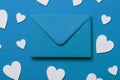 Father`s day letter. Blue envelope with white hearts