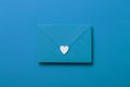 Father`s day letter. Blue envelope with white hearts