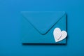 Father`s day letter. Blue envelope with white hearts