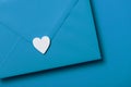 Father`s day letter. Blue envelope with white hearts