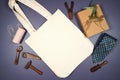 Father's Day or masculine birthday canvas tote bag flatlay mockup.