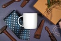 Father's Day or masculine birthday theme white coffee cup flatlay mockup.