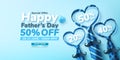 Father`s Day Sale poster or banner template with heart shape by necktie on blue background.Greetings and presents for Father`s D