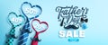 Father`s Day Sale poster or banner template with heart shape by necktie on blue background.Greetings and presents for Father`s D Royalty Free Stock Photo