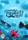 Father`s Day Sale poster with flatlay of Glasses,Necktie,Watch and Gifts for dad.Greetings and presents for Father`s Day.Promoti