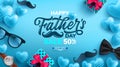 Father`s Day Sale poster with flatlay of Glasses,Necktie,Watch and Gifts for dad.Greetings and presents for Father`s Day.Promoti