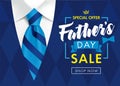 Father`s Day Sale promotion poster or banner with striped blue tie and men`s sweater Royalty Free Stock Photo