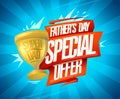 Father`s day special offer vector banner template with 3D ribbons