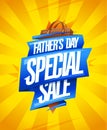 Father`s day special sale poster design with ribbons