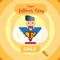 Fathers Day super sale banner, super dad, father vector illustration