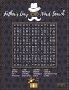 Father`s Day word search puzzle. Crossword suitable for social media post.