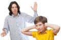 Father is shouting at a son who is not listeni