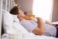 Father Sleeping In Bed Holding Newborn Baby Daughter Royalty Free Stock Photo