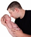 Father snuggling his newborn. isolated Royalty Free Stock Photo