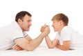 Father and son in arm-wrestling competition Royalty Free Stock Photo