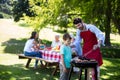 Father and son barbequing in the park Royalty Free Stock Photo