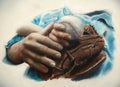Father and son baseball with wilson baseball glove Painting